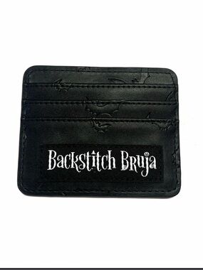 Backstitch bruja micro wallet Black Card ID Holder with Bat Design